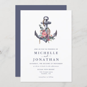 Einladung zur Hochzeit von Nautic Floral Anchor