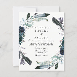 Einladung zur Hochzeit von Navy Blue Black Floral 