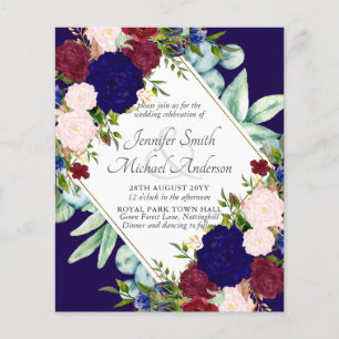 Einladung zur Hochzeit von Navy Blue Burgundy Pink