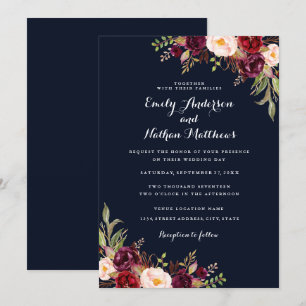 Einladung zur Hochzeit von Navy Blue Burgundy Red