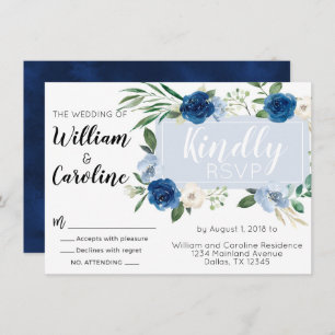 Einladung zur Hochzeit von Navy Blue Floral