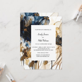 Einladung zur Hochzeit von Navy Blue Gold Floral