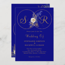 Einladung zur Hochzeit von Navy Blue Gold Monogram