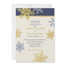 Einladung zur Hochzeit von Navy Blue Gold Snowflak