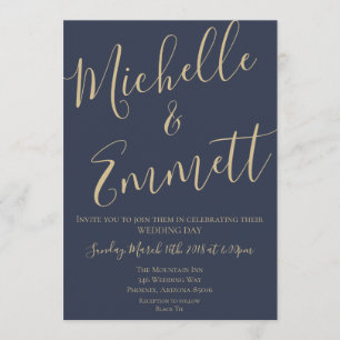 Einladung zur Hochzeit von Navy Blue und Gold Scri