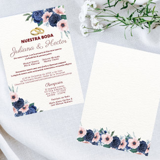 Einladung zur Hochzeit von Navy Blue und Pink Flor