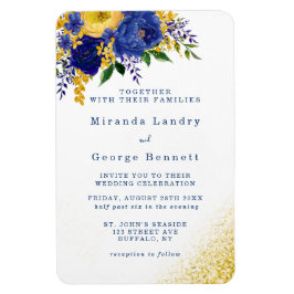 Einladung zur Hochzeit von Navy Blue Yellow Floral Magnet