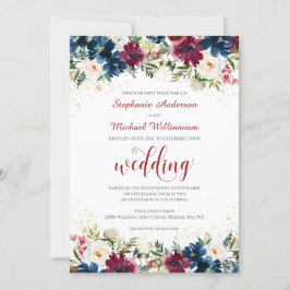 Einladung zur Hochzeit von Navy Burgundy Watercolo