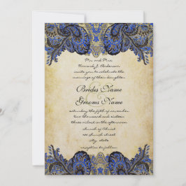 Einladung zur Hochzeit von Navy & Gold Paisly Peac