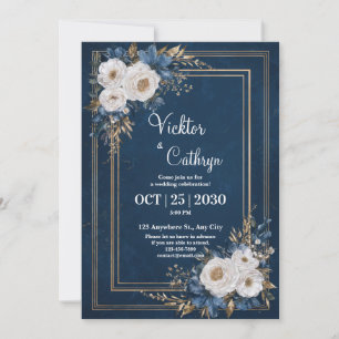 Einladung zur Hochzeit von Navy Gold und Elfenbein