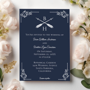 Einladung zur Hochzeit von Navy Monogram und Pfeil