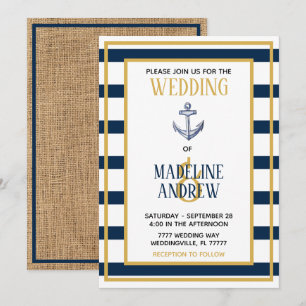 Einladung zur Hochzeit von Navy Nautical Stripes A