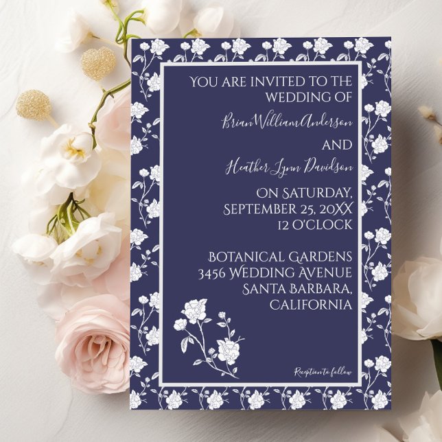 Einladung zur Hochzeit von Navy-Rose (Navy Blue Rose Wedding Invitation)