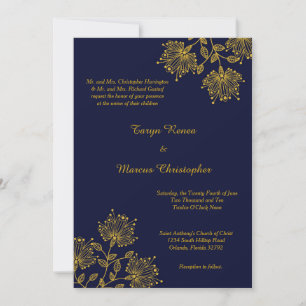 Einladung zur Hochzeit von Navy- und Gelbflora-12x