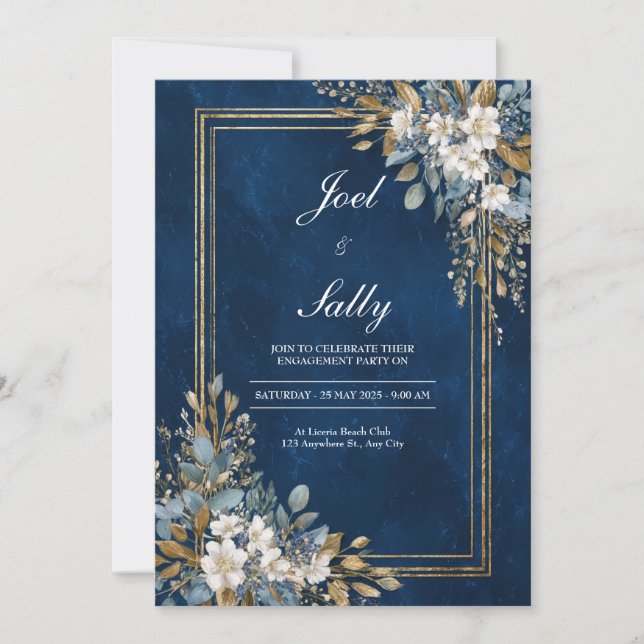 Einladung zur Hochzeit von Navy und Gold