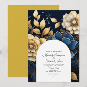Einladung zur Hochzeit von Navy und Gold Floral