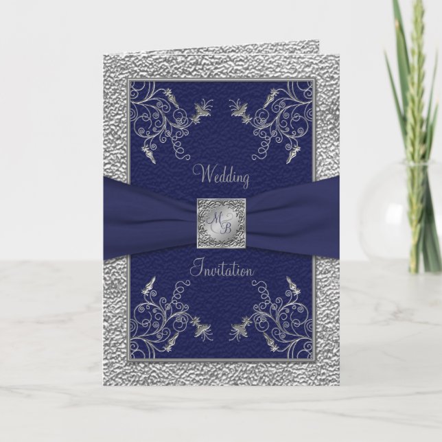 Einladung zur Hochzeit von Navy und Pewter Card (Vorderseite)