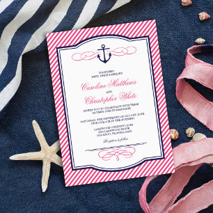 Einladung zur Hochzeit von Navy und Pink Nautical 