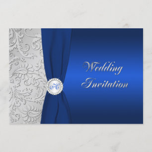 Einladung zur Hochzeit von Navy und Silver Damask