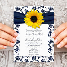 Einladung zur Hochzeit von Navy White Damask