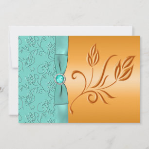 Einladung zur Hochzeit von Orange und Aqua Floral