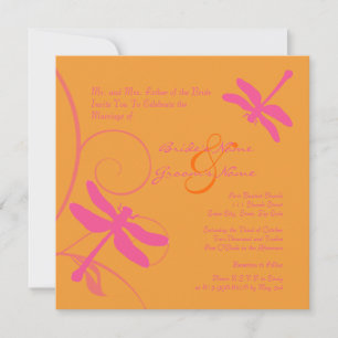 Einladung zur Hochzeit von Orangen und Rosa Drache