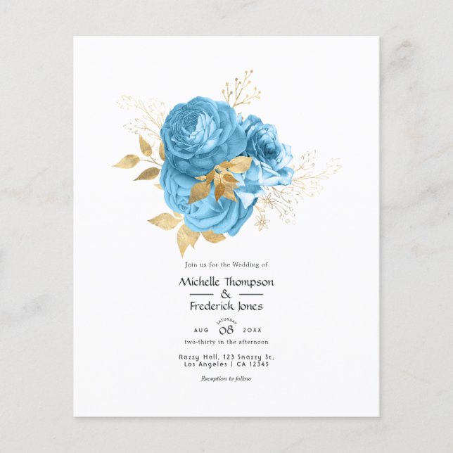 Einladung zur Hochzeit von Pastel Blue und Gold Fl Flyer (Vorne)
