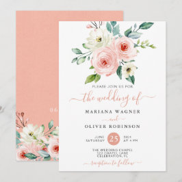 Einladung zur Hochzeit von Peach White Watercolor