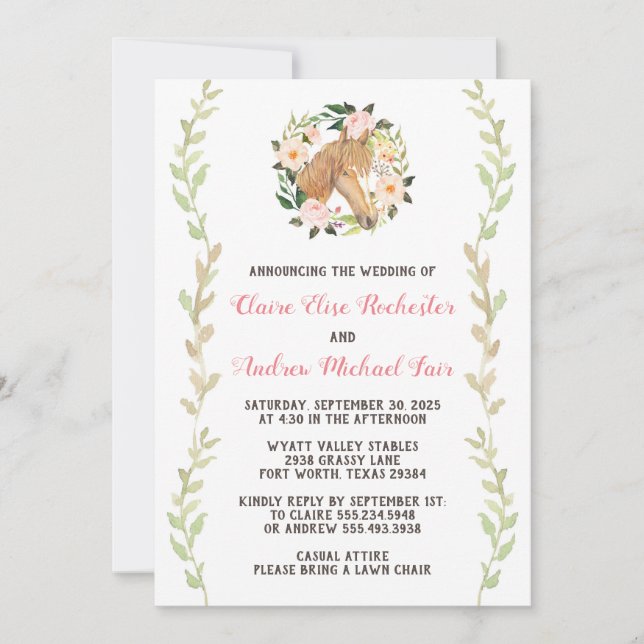 Einladung zur Hochzeit von Pferden - Aquarell (Vorderseite)
