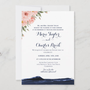 Einladung zur Hochzeit von Pfirsich Pink und Navy