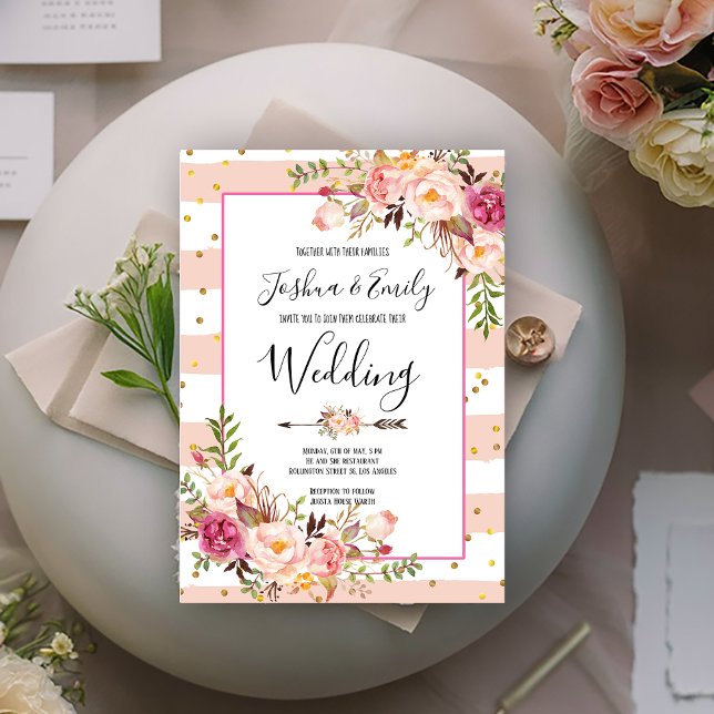 Einladung zur Hochzeit von Pink Peony Floral Gold (Von Creator hochgeladen)