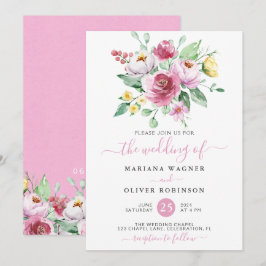 Einladung zur Hochzeit von Pink Watercolor Floral