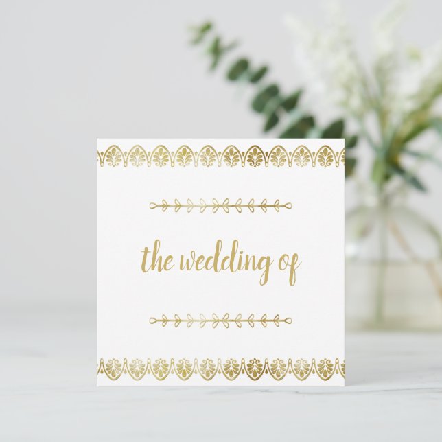 Einladung zur Hochzeit von Posh Gold Border (Stehend Vorderseite)