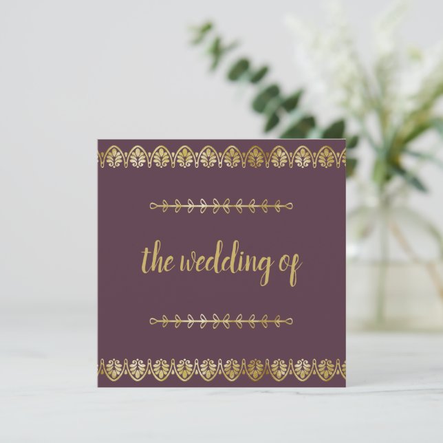 Einladung zur Hochzeit von Posh Gold Border (Stehend Vorderseite)