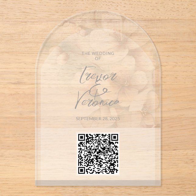 Einladung zur Hochzeit von QR Code Cherry Blossom (Vorderseite)