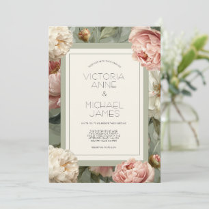 Einladung zur Hochzeit von Rosa und Weißen Peonies