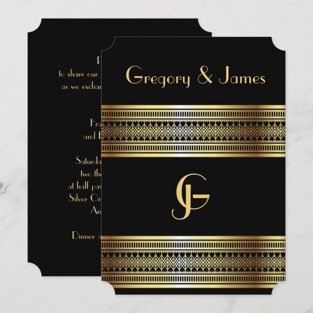 Einladung zur Hochzeit von Schwarz und Gold (Vorne/Hinten)