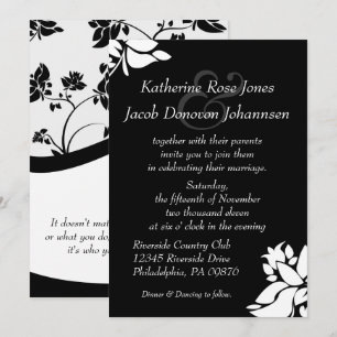 Einladung zur Hochzeit von Schwarz-Weiß-Blumen