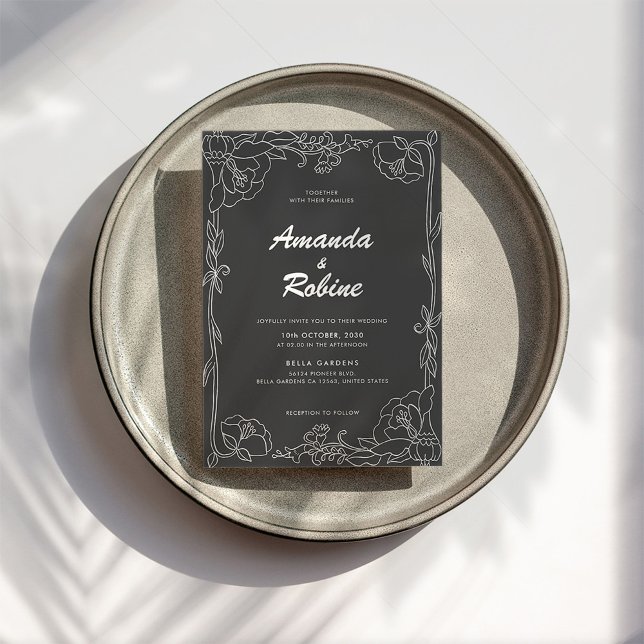 Einladung zur Hochzeit von Schwarz-Weiß-Blumen (Von Creator hochgeladen)