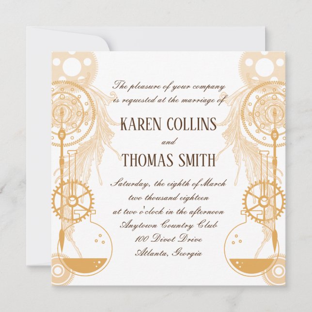 Einladung zur Hochzeit von Steampunk (Vorderseite)