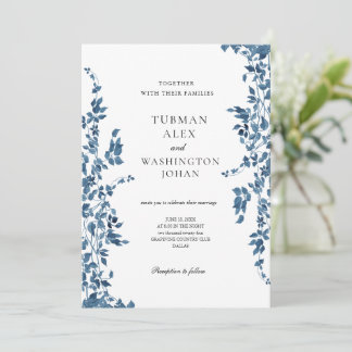 Einladung zur Hochzeit von Vintagen Blauen Flora