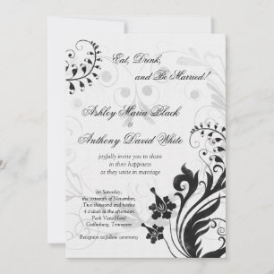 Einladung zur Hochzeit von Vintagen Blumen in Schw