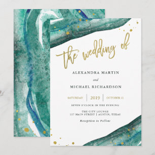 Einladung zur Hochzeit von Wasserfarben Aquamarin