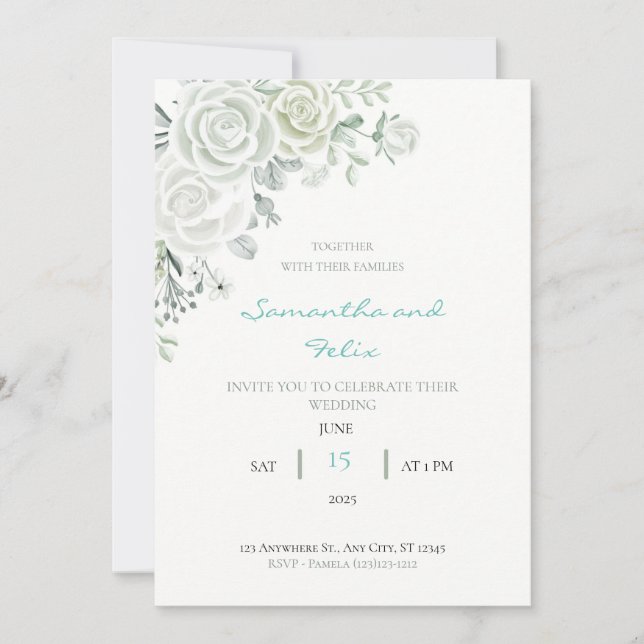 Einladung zur Hochzeit von Weiß und Grün (Vorderseite)