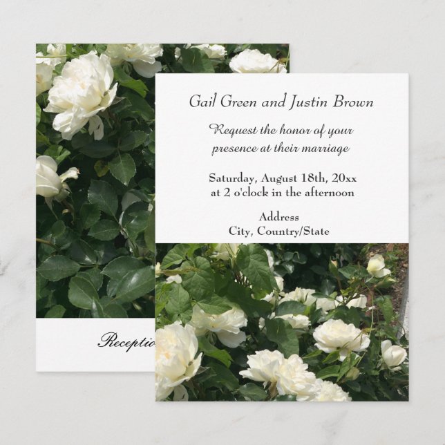 Einladung zur Hochzeit von White Roses (Vorne/Hinten)