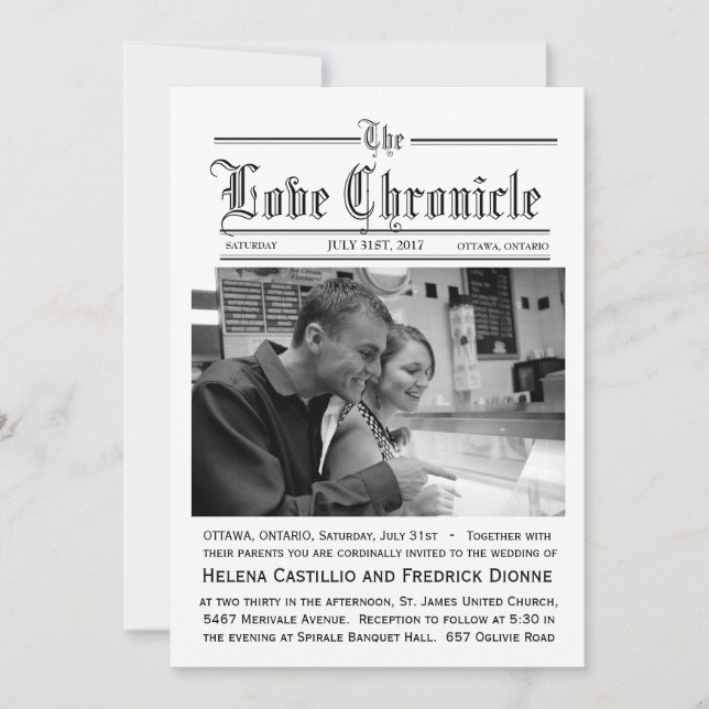 Einladung zur Hochzeit von Zeitungen mit Foto (Vorderseite)
