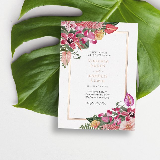 Einladung zur Hochzeitsfeier (Elegant Floral Tropical Wedding Foil Invitation by Painted Paperie
)