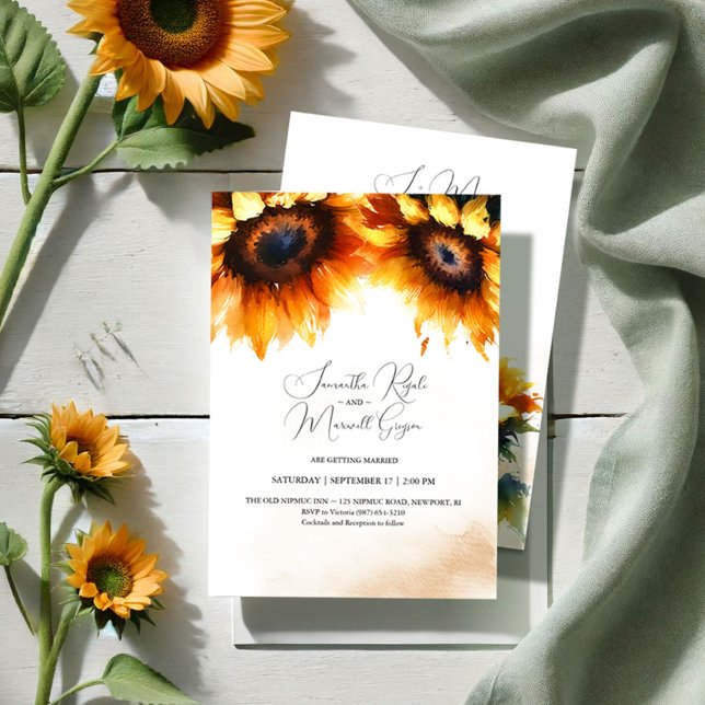 Einladung zur Hochzeitsfeier (Sunflower wedding invitations additional information on the back modern rustic stationery)