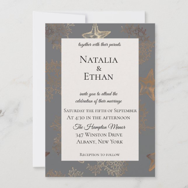 Einladung zur Hochzeitsfeier am Meer (Vorderseite)