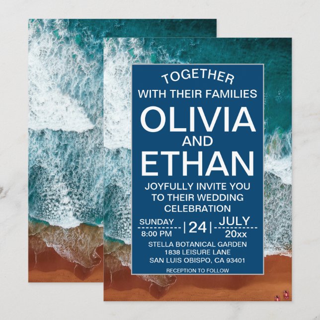 Einladung zur Hochzeitsfeier an der Küste (Vorne/Hinten)